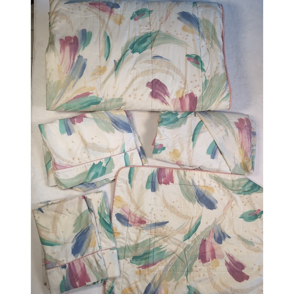 8 Vintage Croscill Sedona Twin Bedding Set Comforter Sheets Watercolor 80s Read